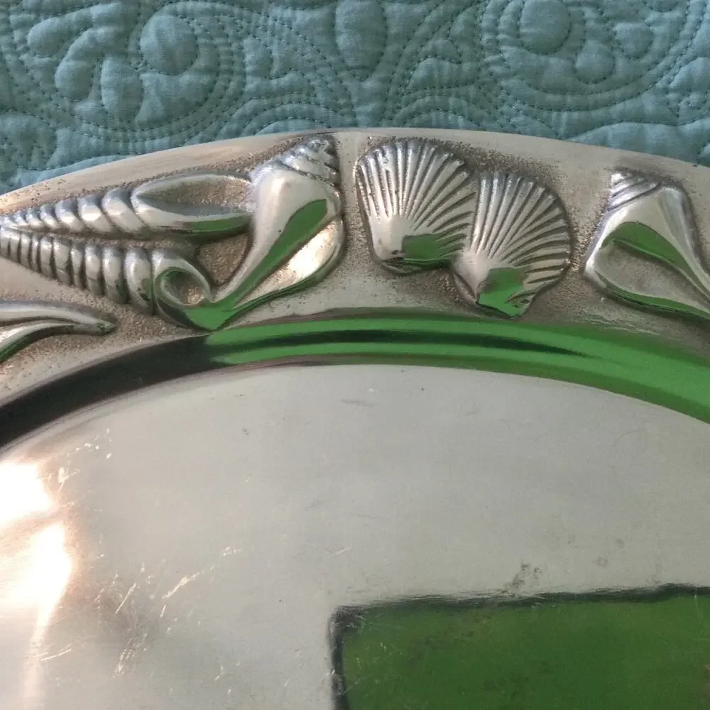 Oval Seashell Serving Platter Sandcast Aluminum 17" - Picture 3 of 7